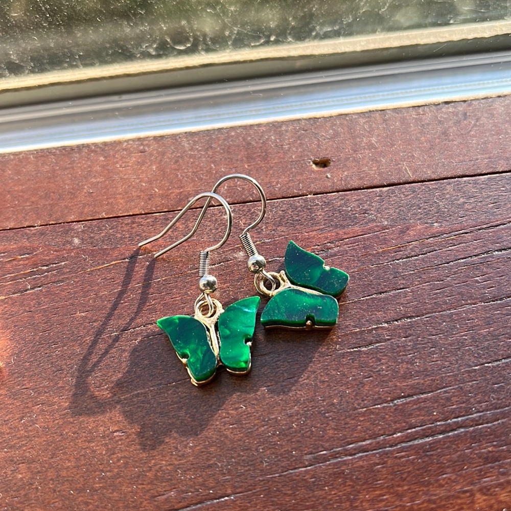 Dark green butterfly earrings
